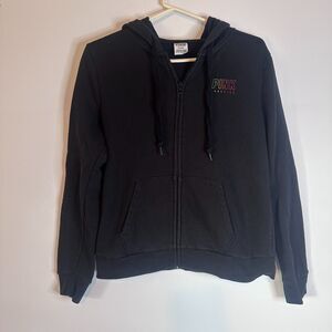 Victoria’s Secret PINK LOVE PINK Hoodie Black Rainbow Logo Full Zip Women’s M